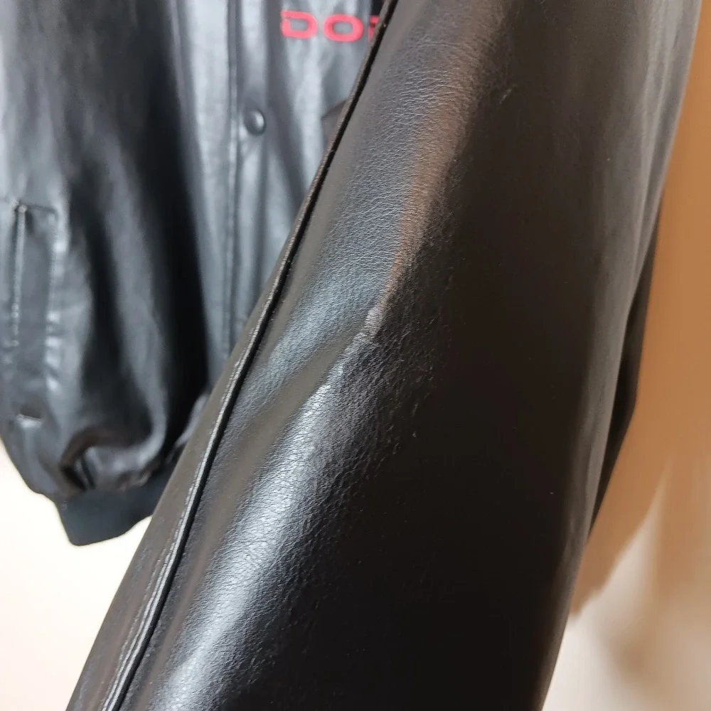 VTG Y2K Dodge Ram Faux Leather Bomber Jacket XL Black Red Embroidered Streetwear